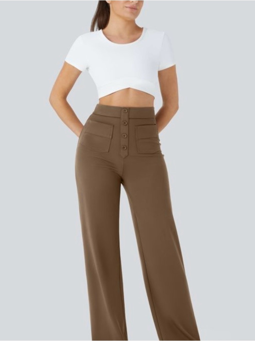 Halara DayStretch High Waisted Straight Leg Casual Pants in Brown Small - Picture 3 of 15